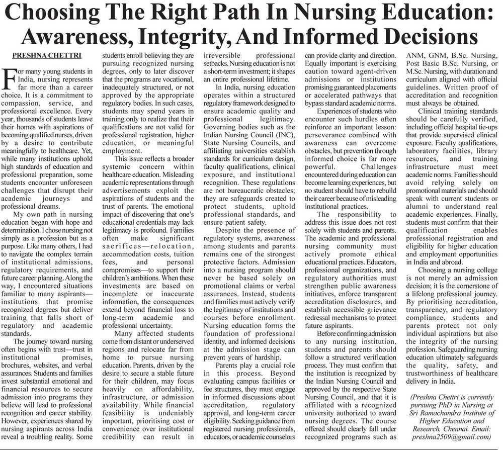 Newspaper clipping: Choosing the Right Path in Nursing Education